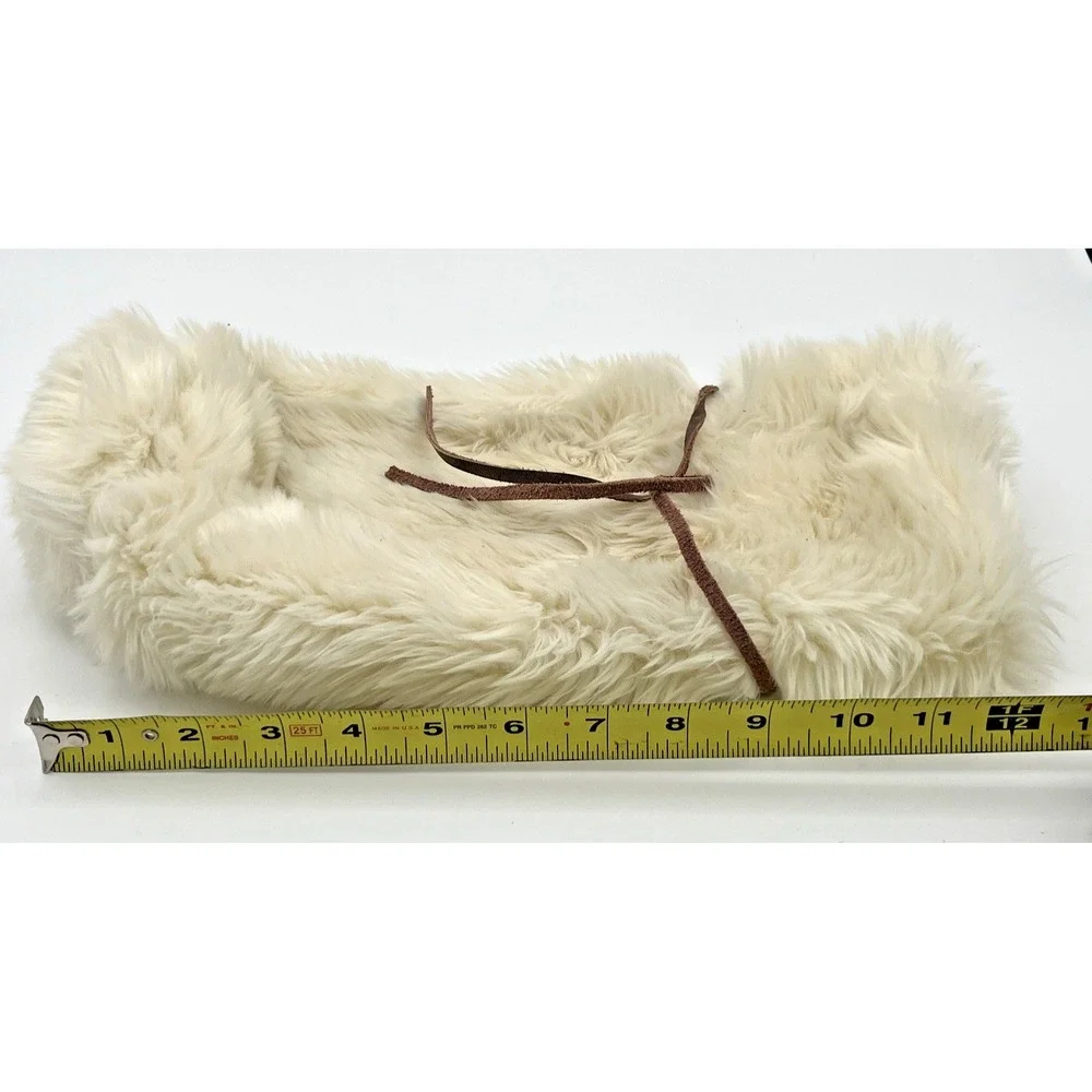 RESTORATION‎ HARDWARE Cream Faux Fur Wine Bag Silky Lining Leather Tie EUC
